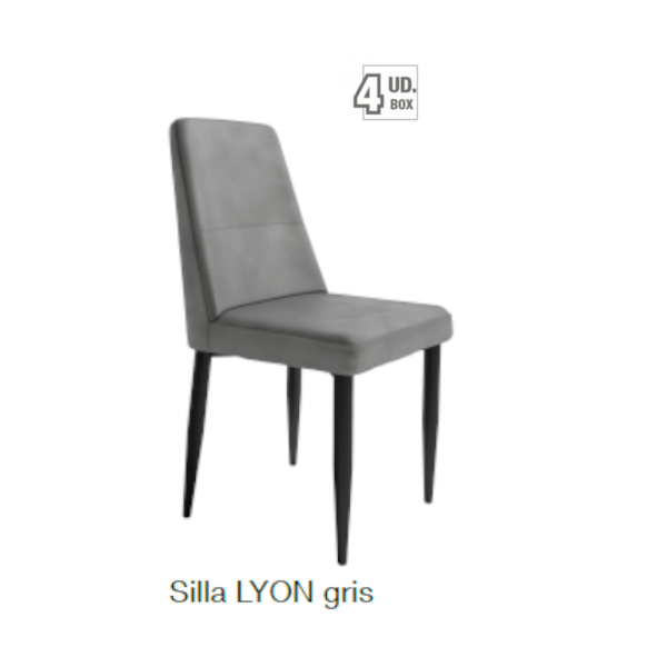 Silla Lyon gris con patas metálicas negras
