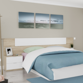 Dormitorio Noon Plus acabado Roble Canadian combinado color blanco artik -Cabezal válido para cama de 150 o 135 cm