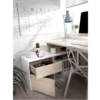 Mesa escritorio L Rox acabado natural combinado con el color blanco brillo-detalle cajon y puertas abiertas