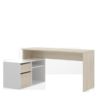 Mesa escritorio L Rox acabado natural combinado con el color blanco brillo-Detalle bajo cerrado