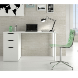 Mesa de escritorio Sansa acabado blanco artik, mesa con dos cajones y una puerta. Buc reversible
