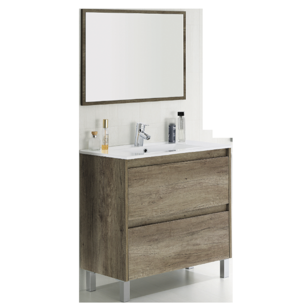 Mueble de baño 2 cajones con espejo y lavabo Nordik-ambiente