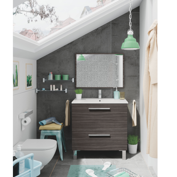 Mueble de baño con espejo y lavabo Urban Gris Ceniza