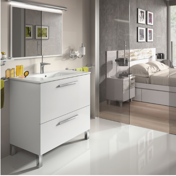 Mueble de baño con espejo y lavabo Urban Blanco brillo
