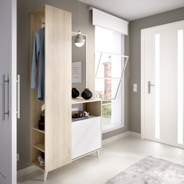 Recibidor Laos con zapatero, espejo y perchero - KitMuebles.com