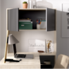 Mesa escritorio Flexo montaje con estanteria con altillo lateral acabado natural combinado grafito