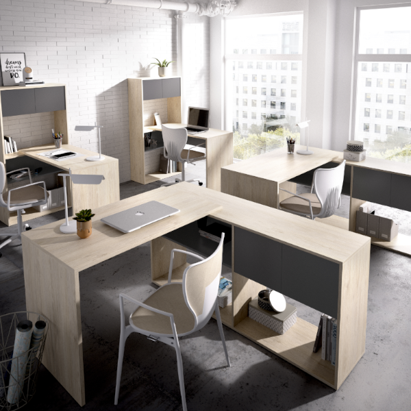 Mesa escritorio Flexo montaje tipo L acabado natural combinado grafito