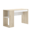 Mesa escritorio Teo con un cajón central y estanteria lateral, acabado natural combinado color blanco
