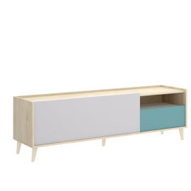 Mueble TV Nova natural combinado esmeralda. Programa DEKIT del Grupo Rimobel