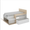 Cama compacta Mak con escritorio acabado natural-blanco