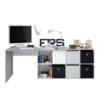 Mesa escritorio Adapta Plus reversible y con posibilidad de montaje en linea o rincón acabado Blanco Artik combinado Cemento de Fores Diseño
