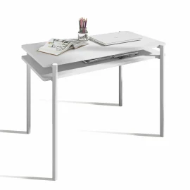 ESCRITORIO CON TRASERA PROTECTORA Y ESTRUCTURA BLANCA