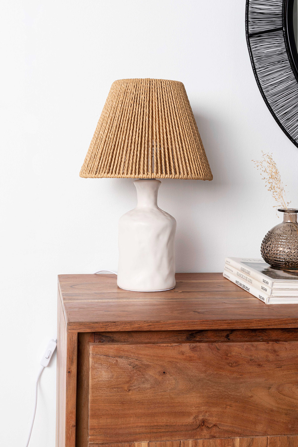 LÁMPARA DE SOBREMESA DE HILO DE PAPEL Y CERÁMICA 25x25x39cm - Imagen 2