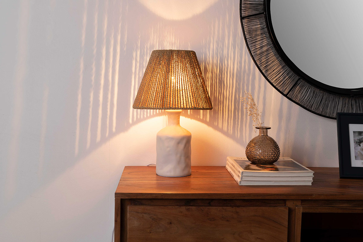 LÁMPARA DE SOBREMESA DE HILO DE PAPEL Y CERÁMICA 25x25x39cm - Imagen 7