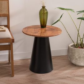 MESA AUXILIAR CON BASE DE METAL Y TAPA DE MADERA 52x49x49cm